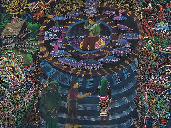 painting of a shaman trying to find a boy kidnapped by a yakuruna